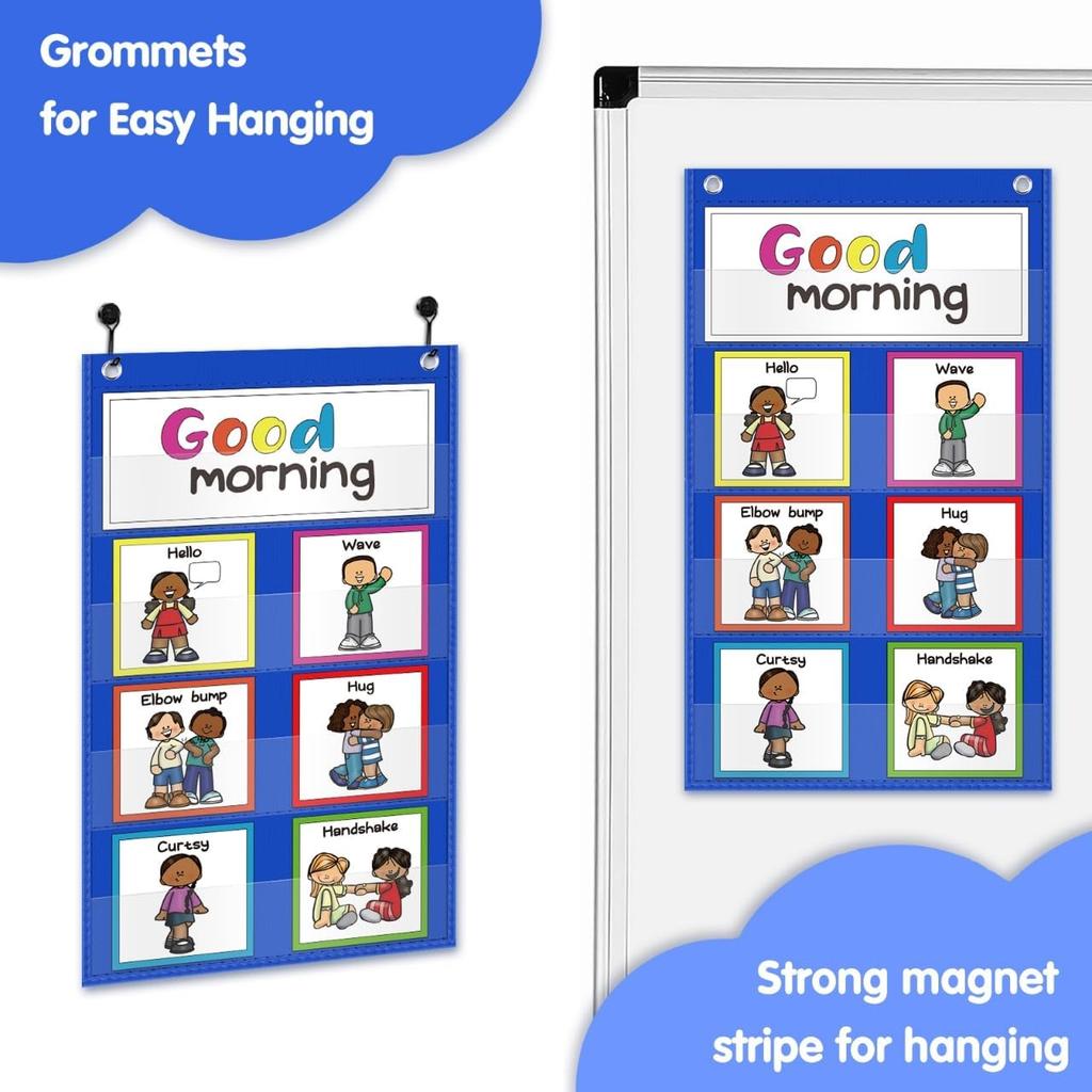 Auchq Morning Meeting Greetings Classroom Chart, Preschool Kindergarten Elementary Teacher Supplies for Classroom Must Haves, Social Greetings for