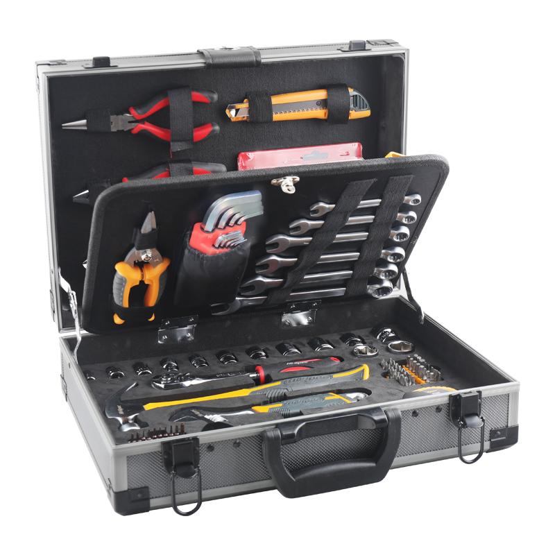 Hi-Spec Professional 91pcs Tools Set with Aluminum Case Socket Wrench Repair Tool Set of High-grade CR-V General Hand Tools Set