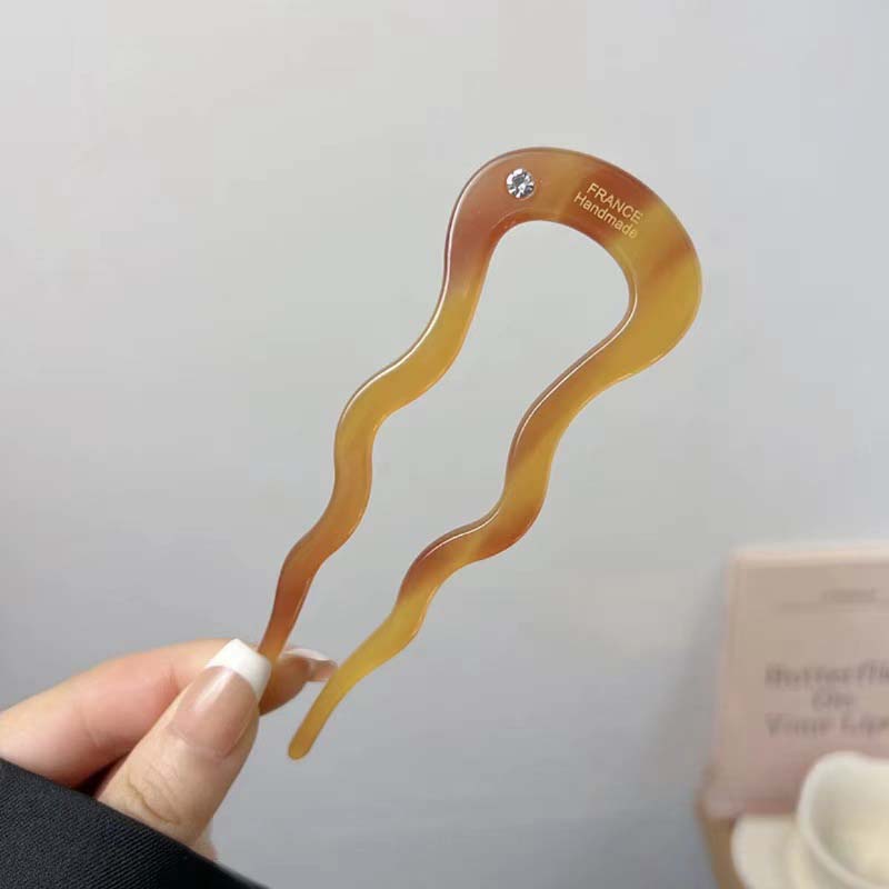 French Twist Haarstab Haarspange Acetat Wellige U-förmige Haarnadel Vintage Schildpatt Damen Haarknoten Pin Kopfbedeckung Accessoires