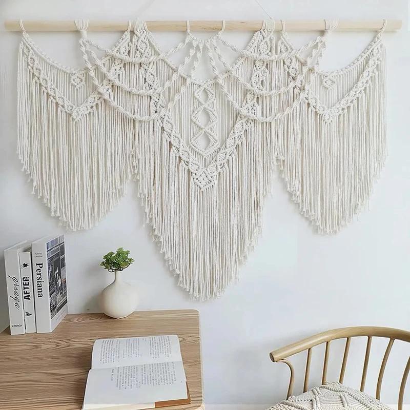 Bohemian Style Wall Hanging Handmade Woven Cotton Rope Tassel Tapestry Living Room Bedroom Homestay Background Tapestry