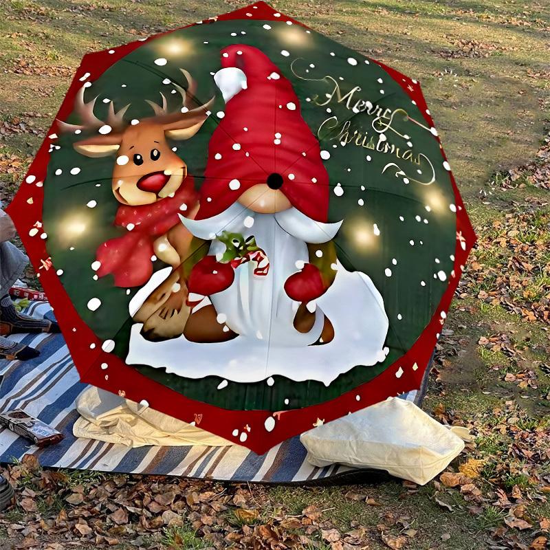 1PC Christmas Gnome Umbrella-8-Rib Reinforced, Automatic Open, Lightweight & Durable, Cute Fashion Accessory for Outdoor-K1301
