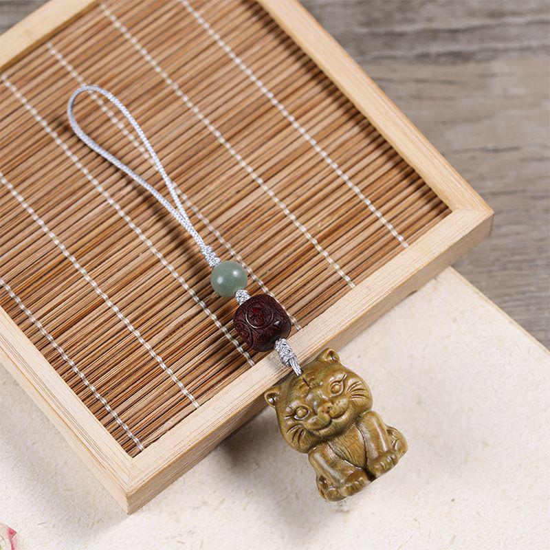 Green Sandalwood Tiger Pendant Phone Chain & Keyring Bag Charm Tassel