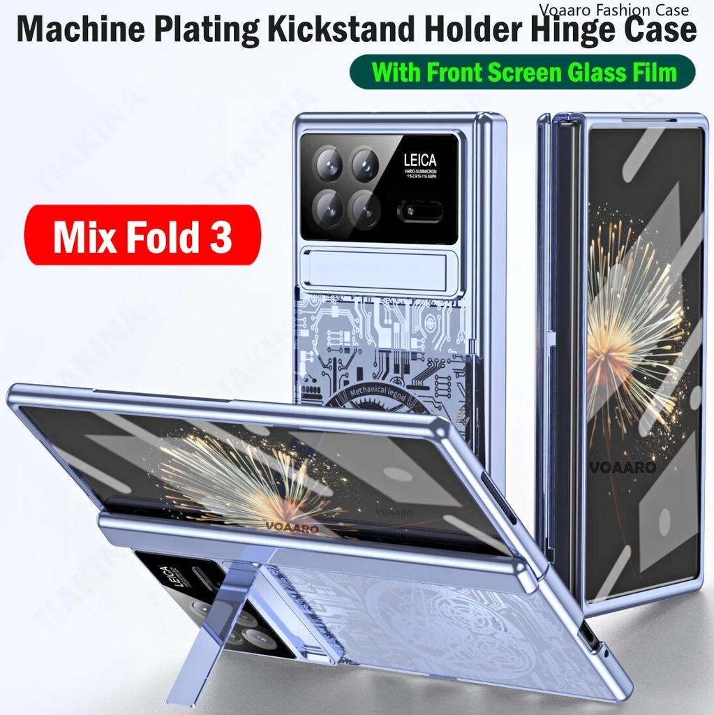 Luxury Kickstand Case for Xiaomi Mix Fold 3 Case Machine Plating Cover for Xiaomi Mix Fold 3 Hinge Case with Front Screen Film
