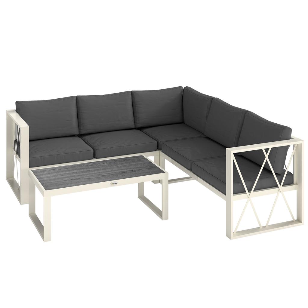Four-Piece L Shaped Garden Furniture Set with 5-Level Adjustable Lounger - Grey