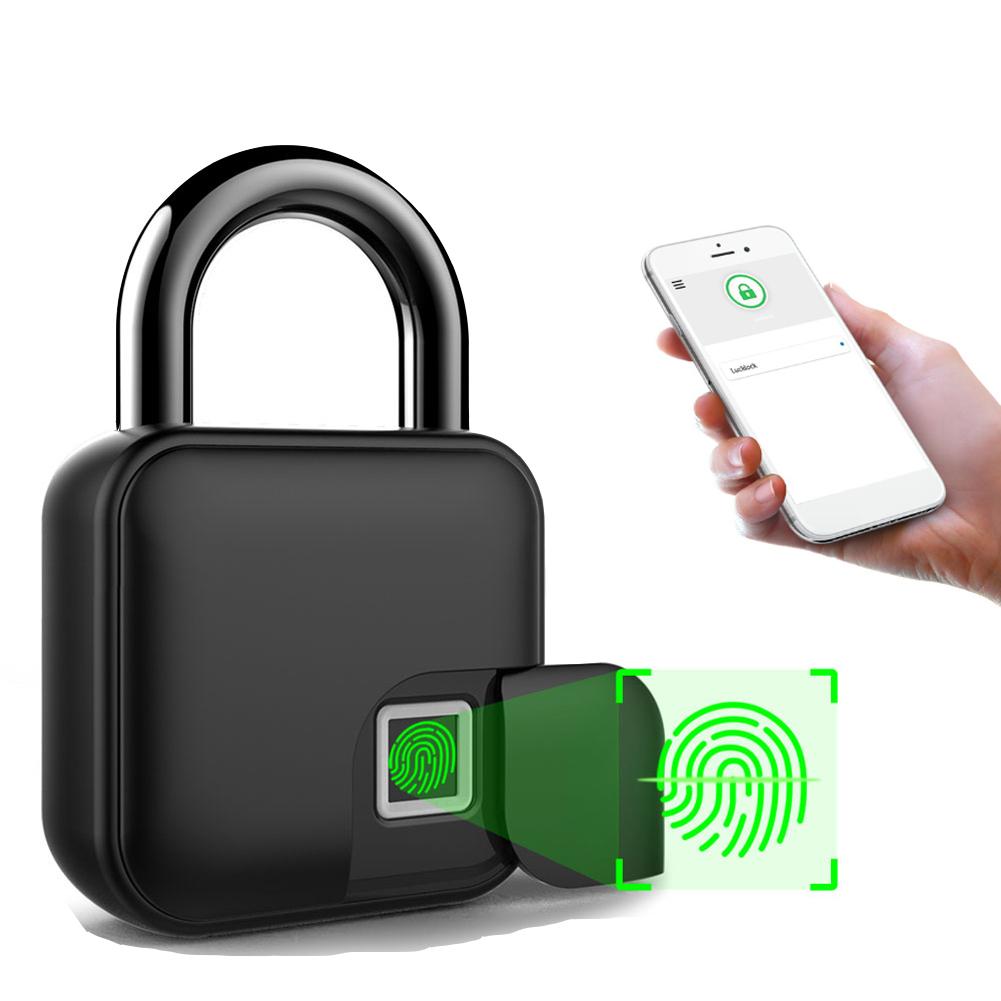 

Smart Biometric Fingerprint Combination Keyless Door Lock Bluetooth compatible 4.2 Anti theft Security Padlock black