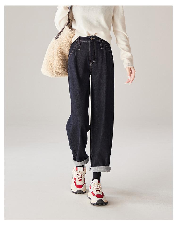Cotton high waisted jeans for women in winter 2025, fashionable, loose, versatile, thick, and warm Harun pants