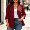 Women's Plus Size Color Casual with Lapel, Padded Shoulders, Three-Quarter Sleeves and Pockets