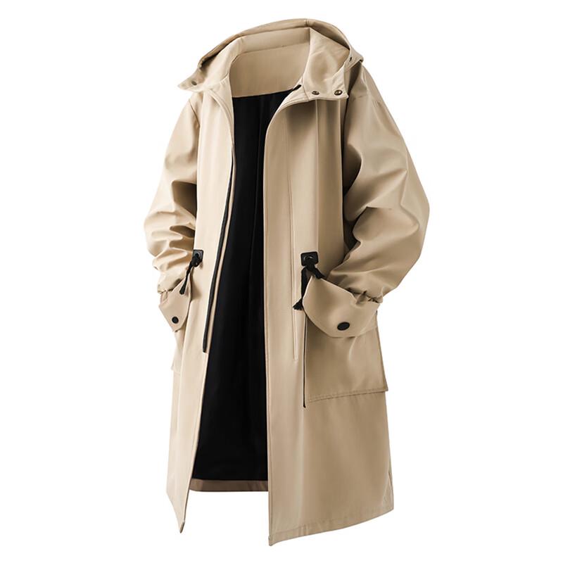ROMON Men's Mid-length Hooded Trench Coat