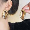 Exaggerated Metal Pleated Stud Earrings for Women Fashion Gold Color Irregular Glossy Geometric Statement Earrings Zircon
