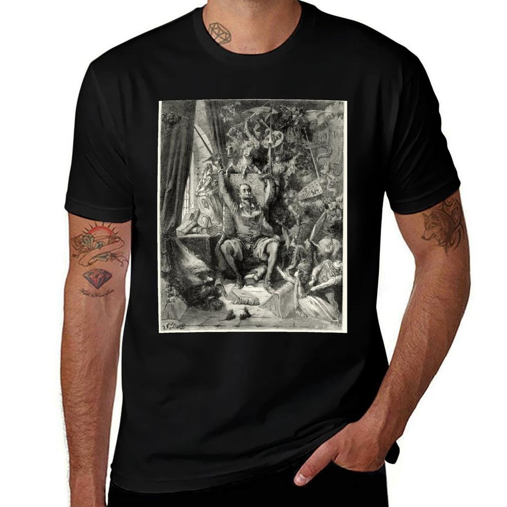 Don Quixote in his library T-Shirt Large Size Casual Tee Shirt