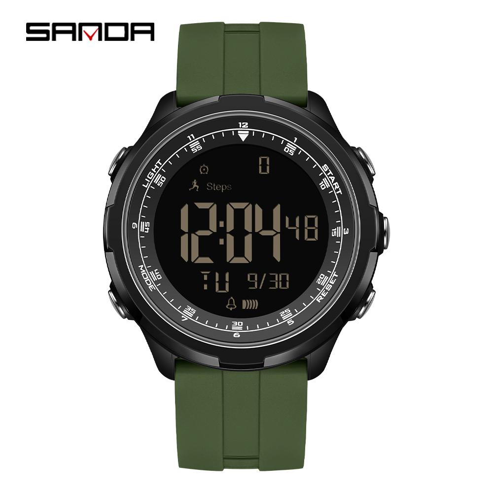 SANDA 9065 Fashion Men's Electronic Watch Simple Night Light Calendar Alarm Clock Waterproof and Shockproof Men's Digital Watch