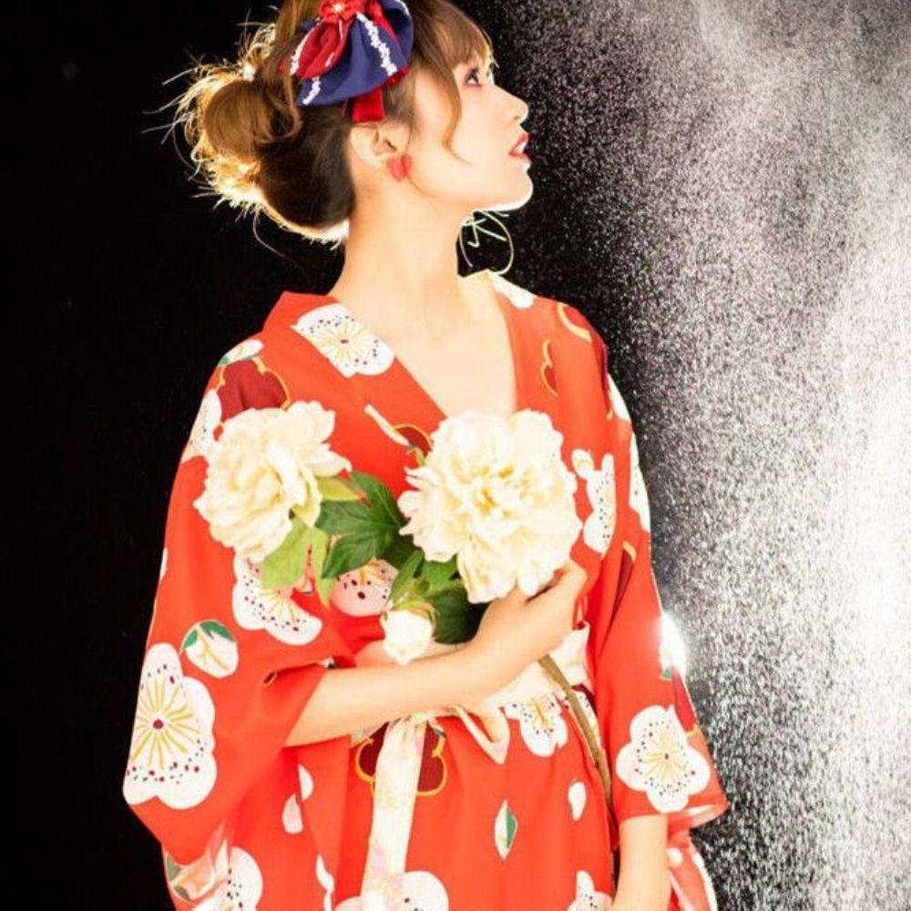 Printed Floral Sakura Girl Kimono Dress Elegance Japanese Style Yukata Bathrobe Party