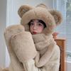 Cute Little Bear Thickened Warm Scarf Hooded Scarf Winter Gloves Three piece Hat for Women