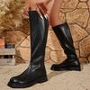 Autumn Tall Boots Women's Fashion Round Toe Rear Zipper Platform Non-Slip Wear-Resistant Block Heel Shoes