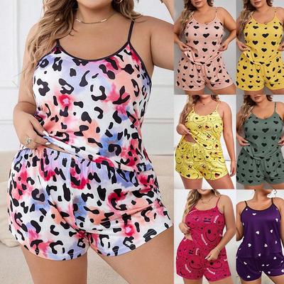 Plus Size Women's Camisole Shorts Pajama Set - Casual, Loose, Comfortable Sleepwear