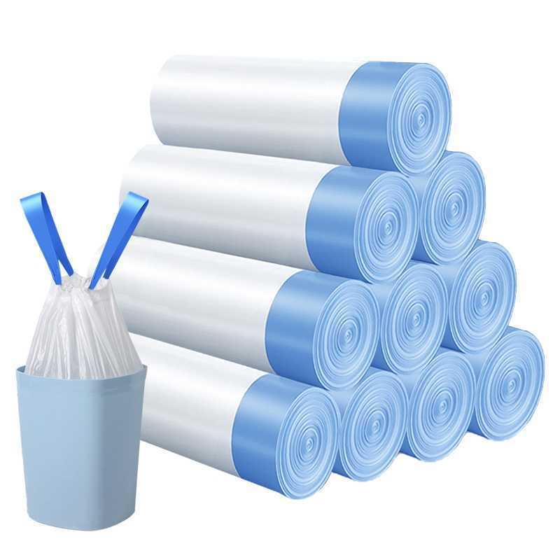 Thickened White Drawstring Trash Bags for Kitchen & Dorm - Large Size, Easy Carry & Sorting