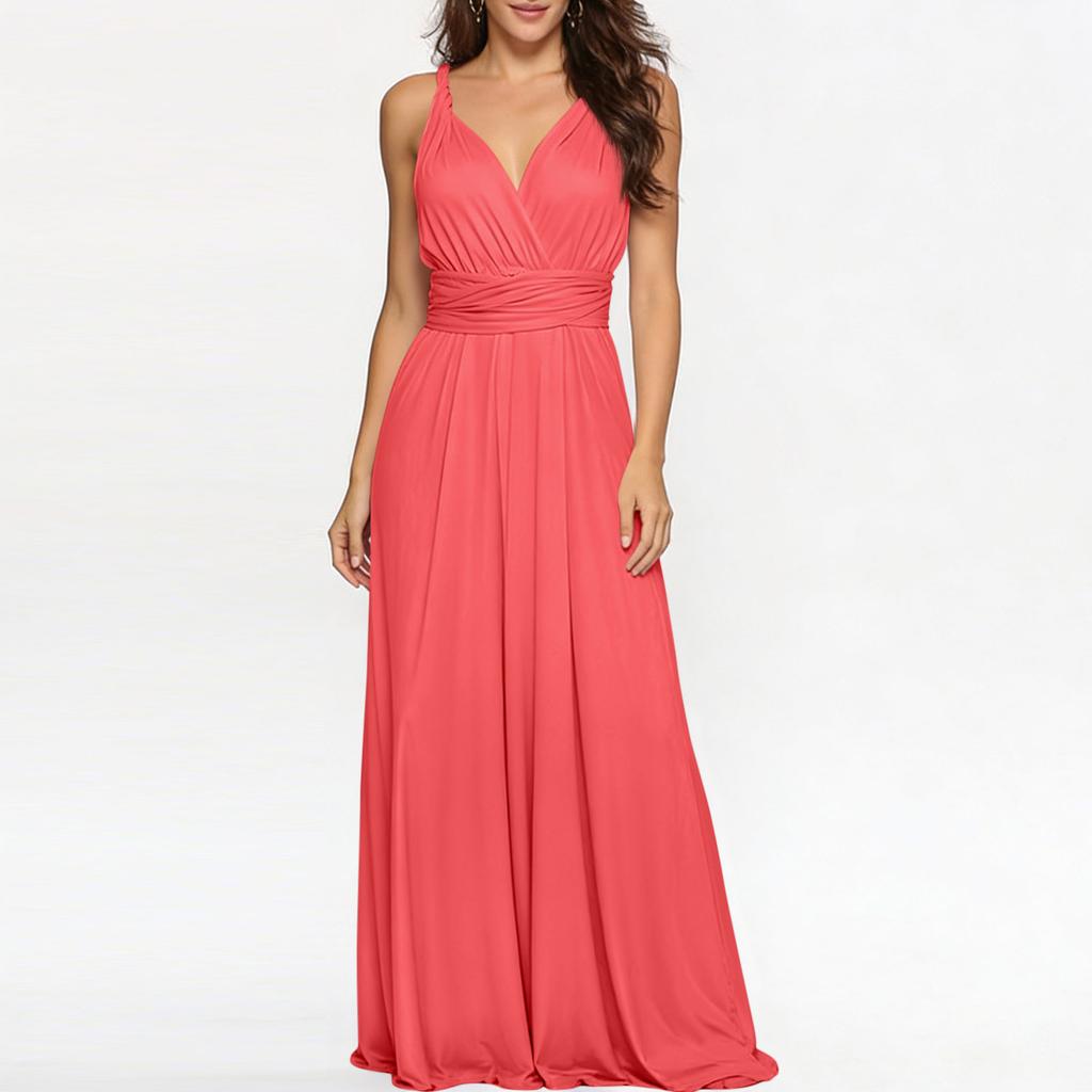 Women's Versatile Multi-Strap Cross-Back Sexy Bandage Dress Long Gown