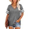 Sommer Neues Damen V-Ausschnitt Gestreiftes Lockeres Kurzarm T-Shirt Lässiges Oberteil für den grenzüberschreitenden Handel