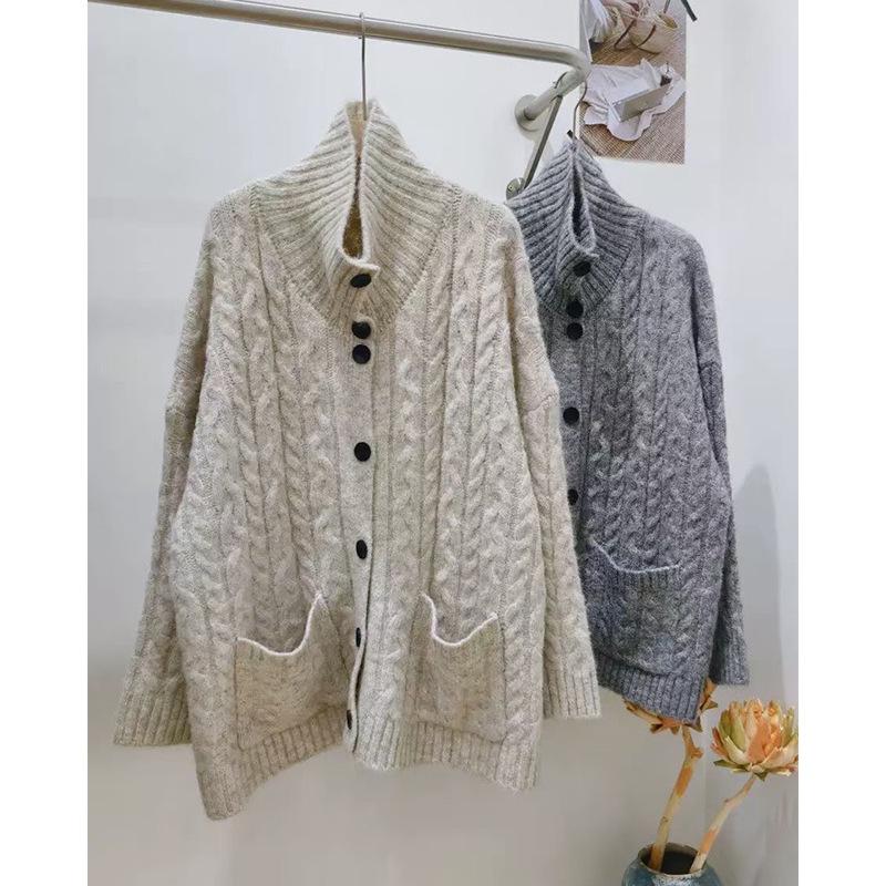Korean wear lazy stand-up neck sweater jacket women's autumn and winter new high-end loose soft waxy knitted open top