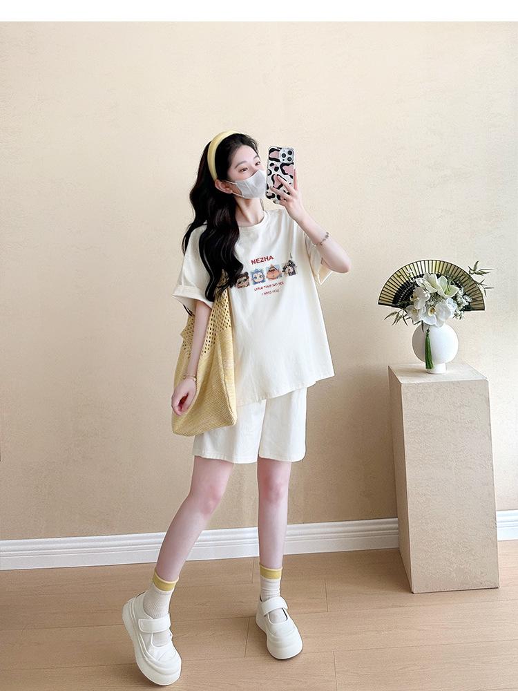 Women's Loose Short-Sleeve Maternity T-Shirt & Pajama Set - Belly Covering Casual Summer Outfit