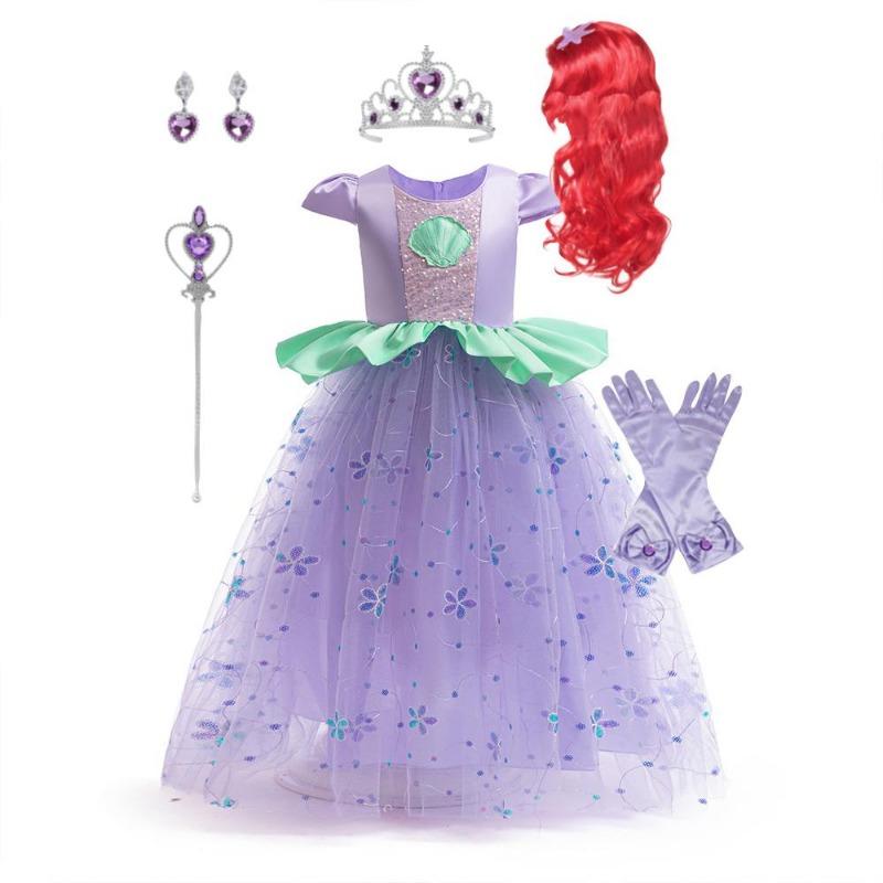 

Русалочка Ариэль Принцесса Костюмы Молодых Девочек Фиолетовое Платье Дети Косплей Карнавальное Платье День Рождения Платья Пачки Летняя Новая Одежда 120(5Y)