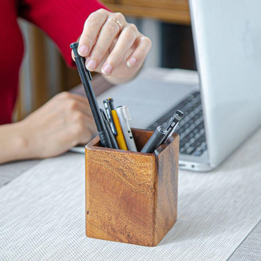 Large-capacity Pen Holder Wood Desktop Storage Bucket New Stationery Storage Holder  Back To School