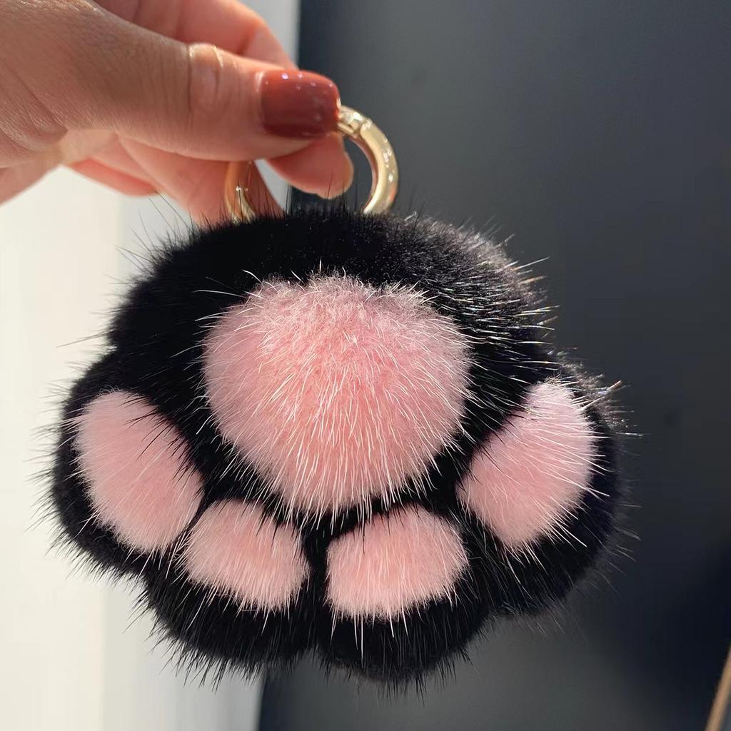 Lovely Fluffy Cat Paw Keychain Mink Fur Hair Charm Fashion Plush Kitten Paw Car Keychain Bag Pendants Party Gift Jewelry