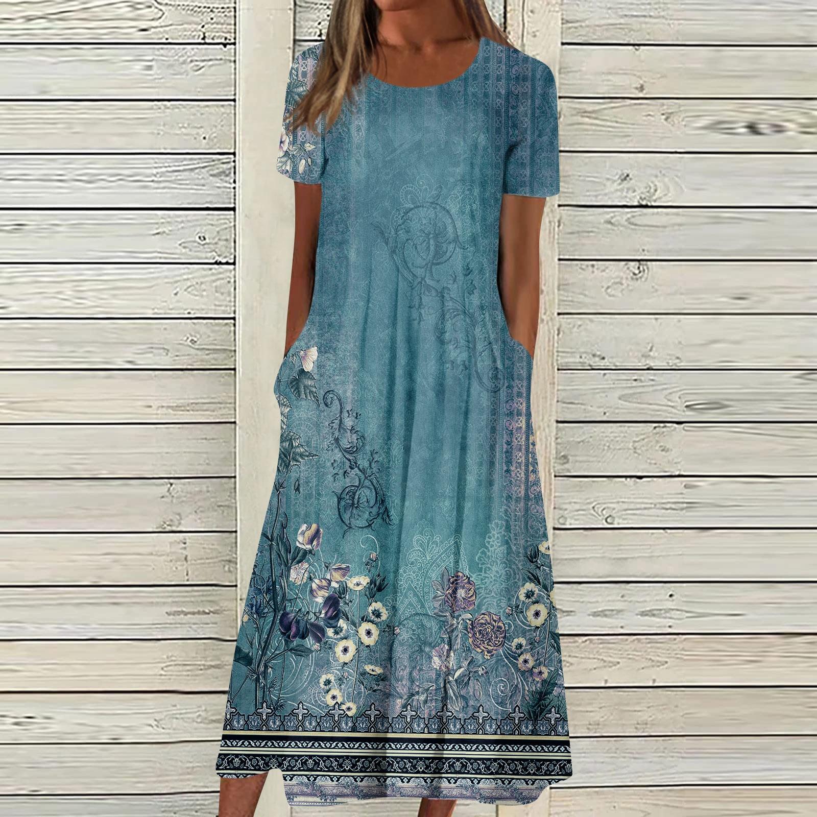 

Женское летнее повседневное модное платье с коротким рукавом и карманом с круглым вырезом S