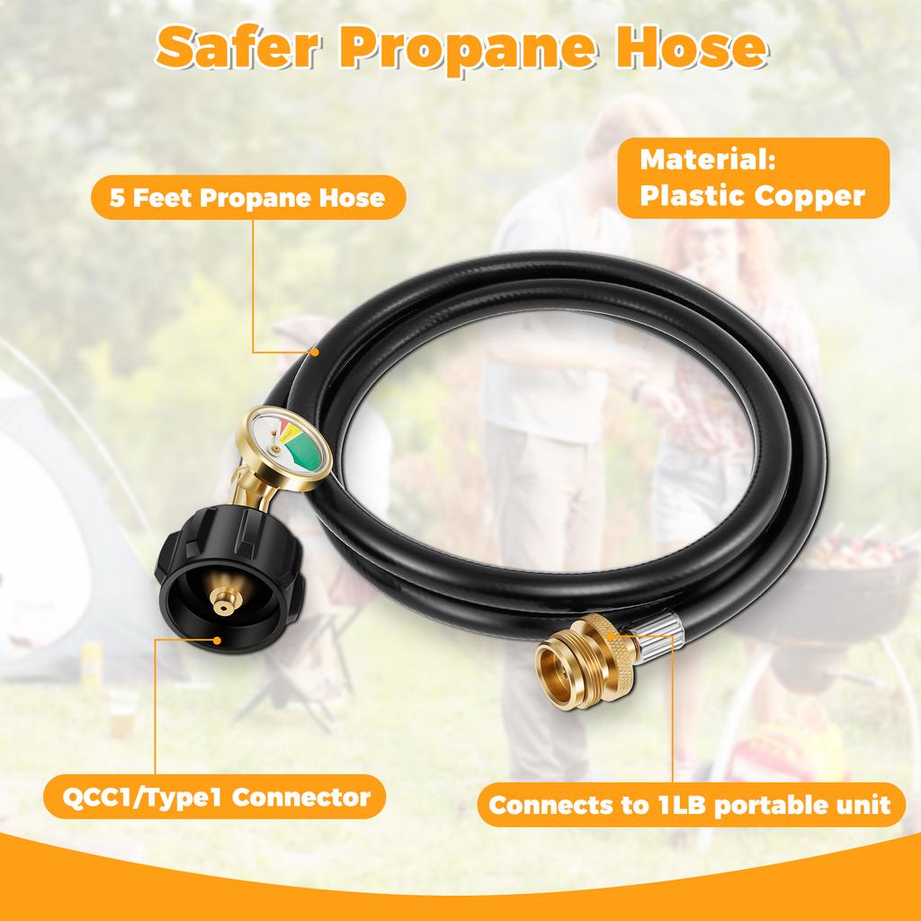 Propane Regulator Stainless Steel Brass Propane Regulator Adjustable Heat Resistant Gas Grill Regulator Hose for Camping Stove