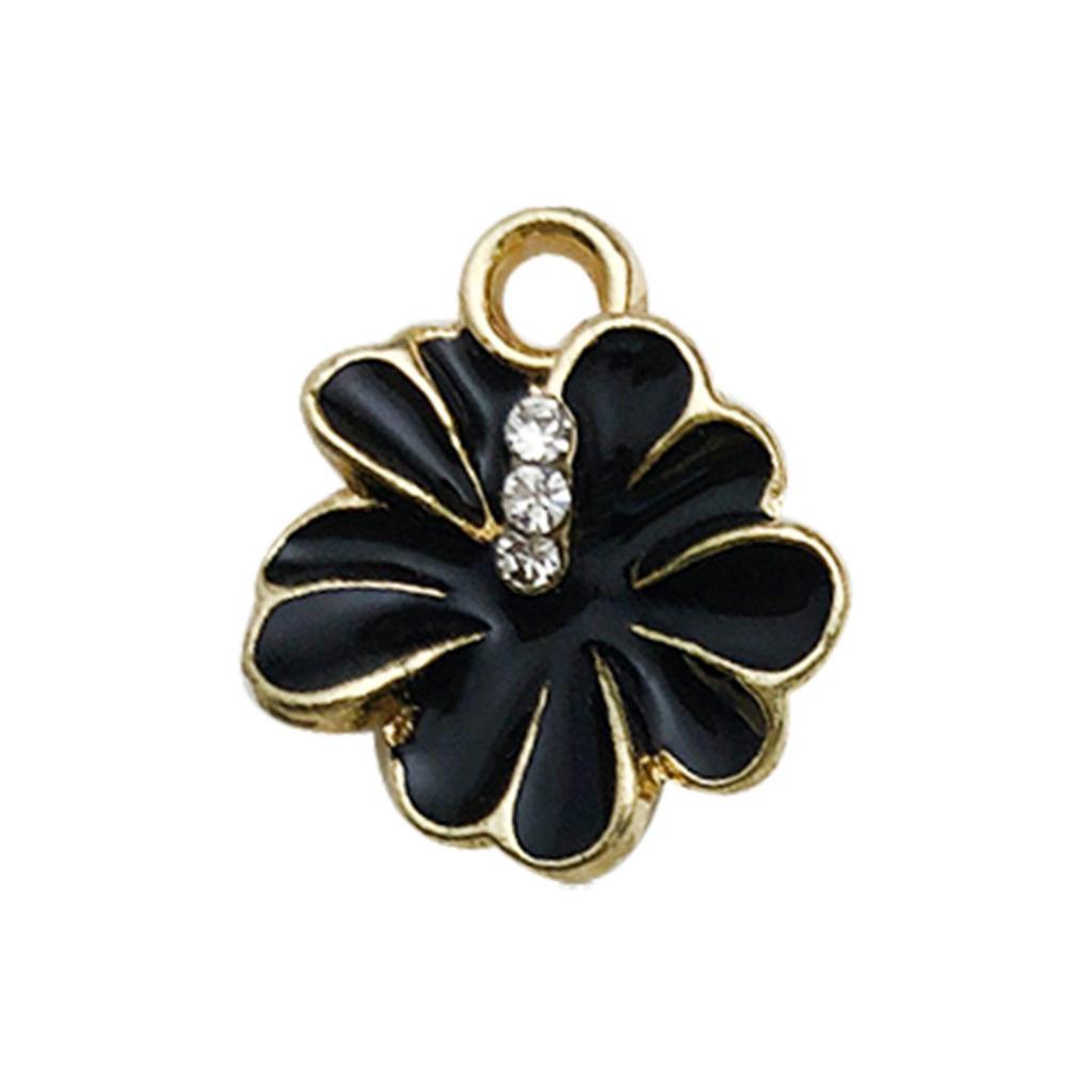 "Set of 30 Black Flower DIY Korean Jewelry: K-Gold Oil Drop Alloy Pendants for Earrings & Bracelets"