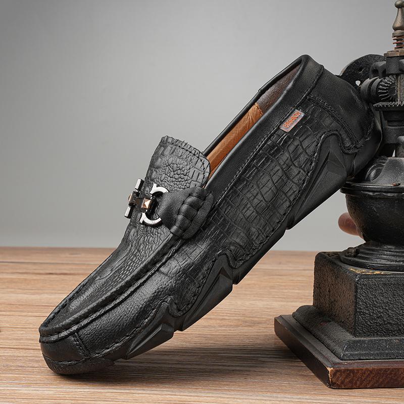 

Роскошные мужские туфли из натуральной кожи с крокодиловым узором, кожаные туфли-мокасины для отдыха, модные туфли для вождения в британском стиле 46 чёрный