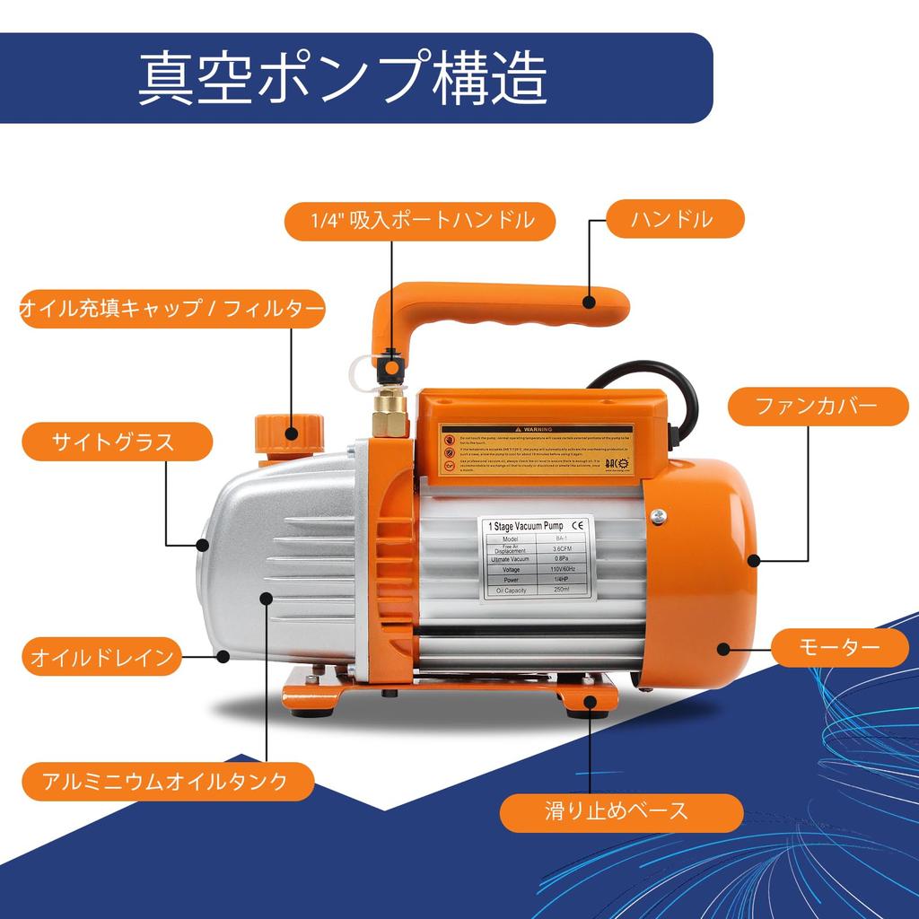 BACOENG 3 CFM Vacuum Pump 100V HVAC Vacuum Degassing Pump Body Single-Stage 50/60Hz