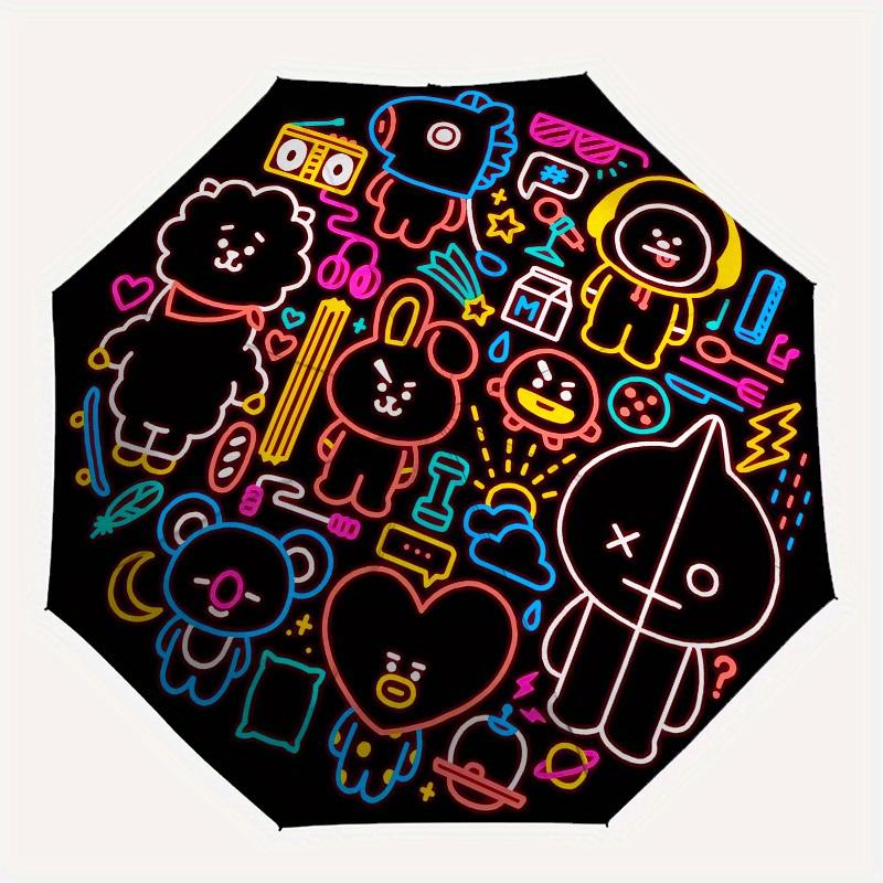1pc BT21 Neon Lights Umbrella with Plastic Handle,Suitable for All Seasons Home Travel Outdoor UmbrellaM1115