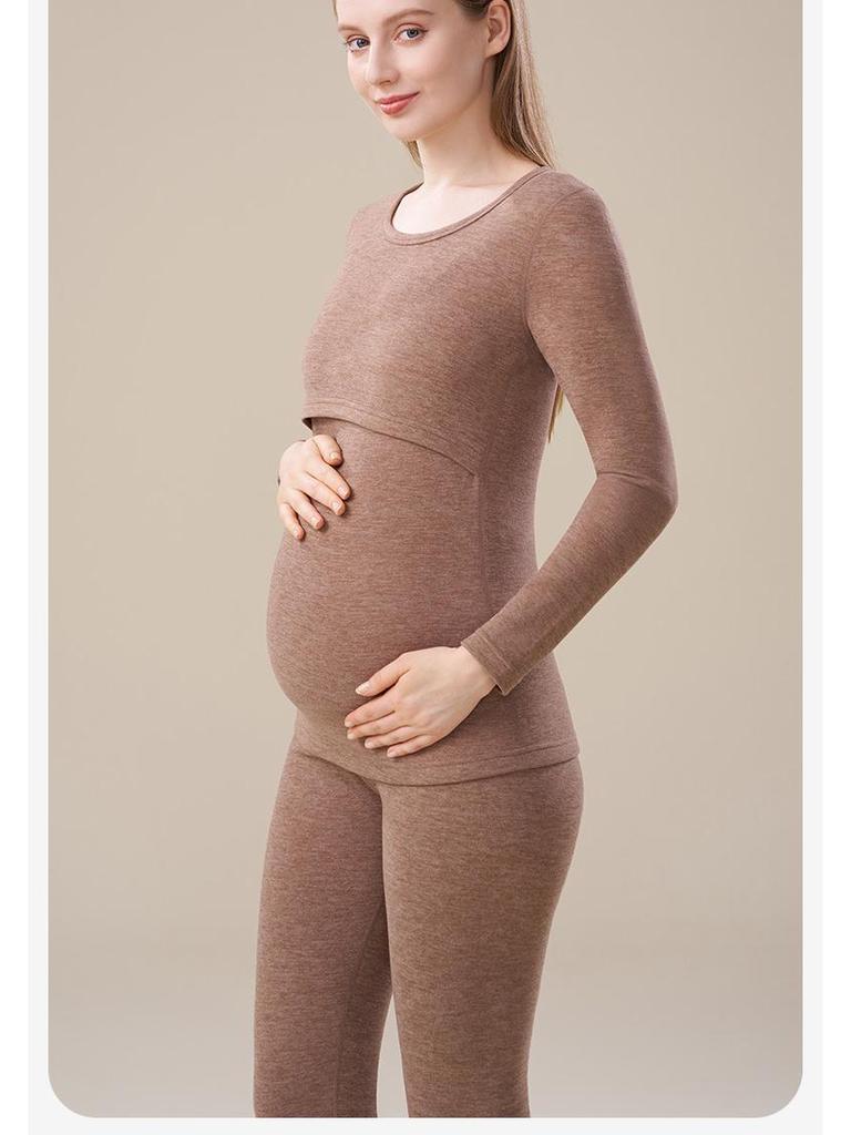 Maternity Thermal Underwear Set: Warm, Cozy Top & Bottoms for Postpartum Nursing - Velvet, Cashmere, Silk Blend for Winter