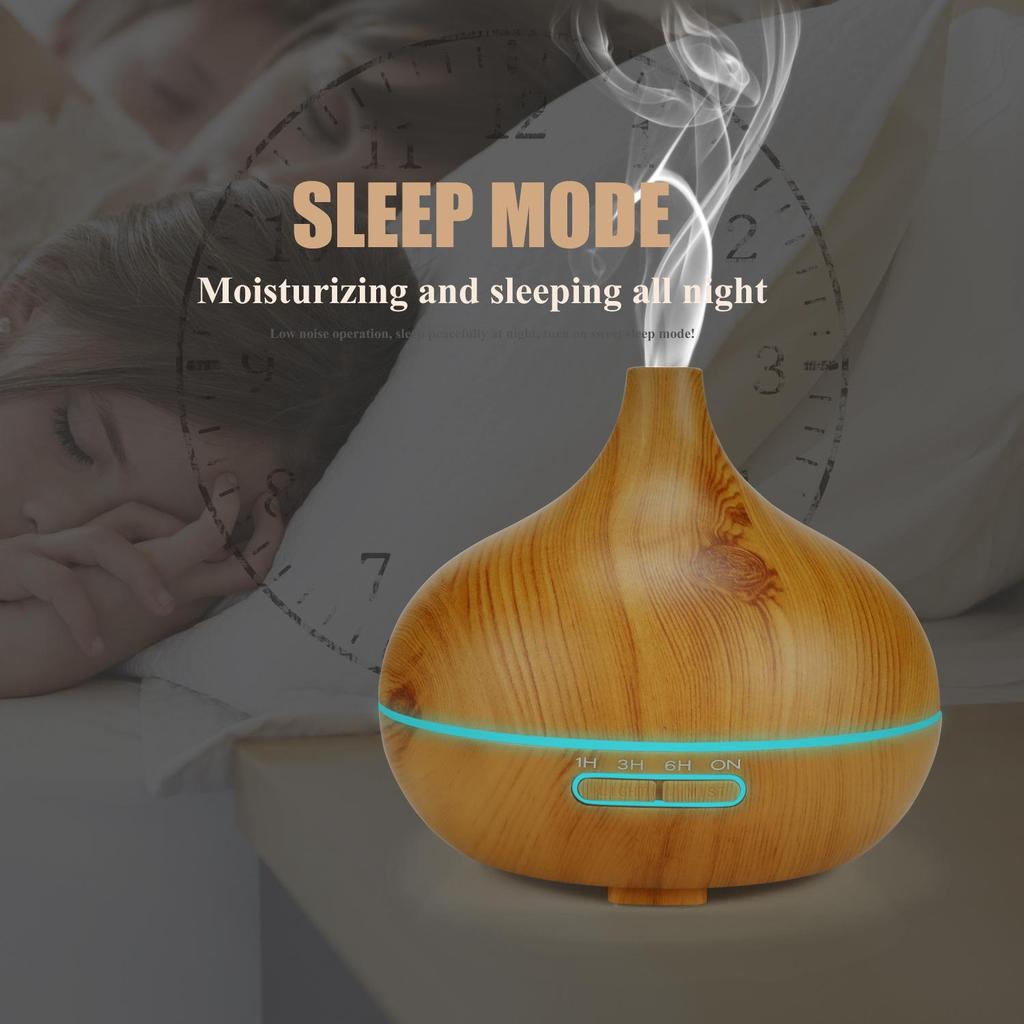 Seven-Color Ultrasonic Wood Grain 300ML Aroma Humidifier for Home, Office, or Bedroom