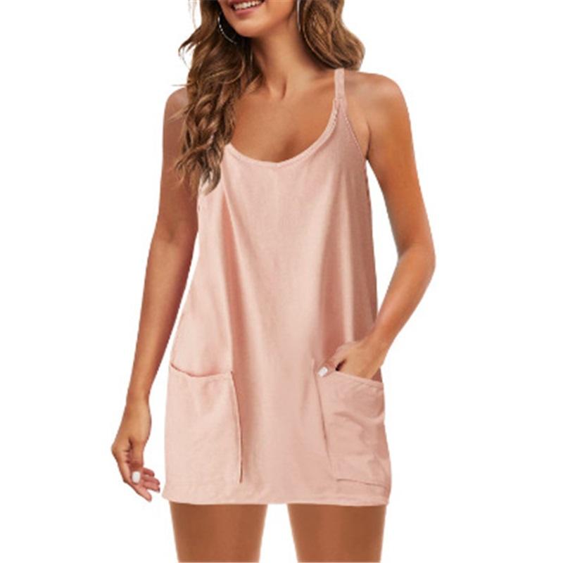 Vestito Canotta da Donna Senza Maniche con Tasche, Vestito Mini Casual Ampio
