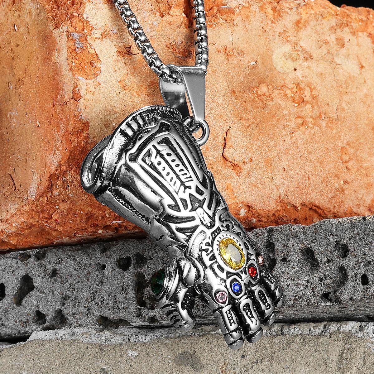 Lucky Star Jewelry Women's Thanos Gloves Men Necklaces With Pendant Stainless Steel Zircon Jewelry For Male Punk Hiphop Accessories Gifts