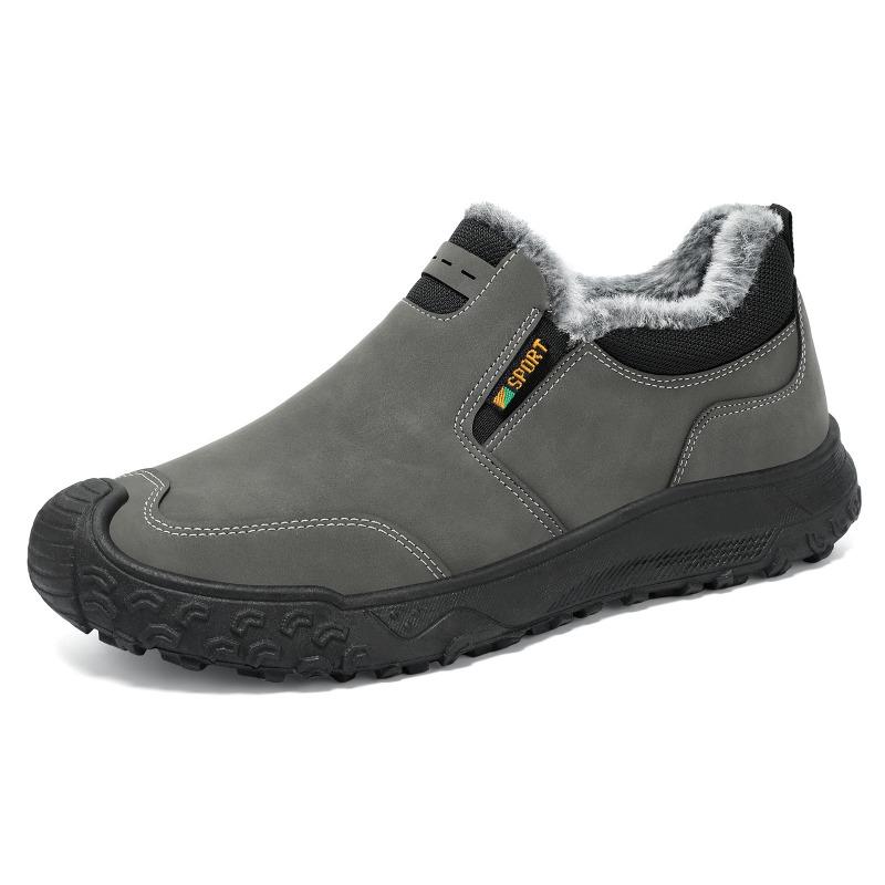 Men Winter Fleece Lined Slip On Outdoor Shoes Non-Slip Thick Rubber Sole Warm Casual Snow Boots Anti-Collision Toe Footwear