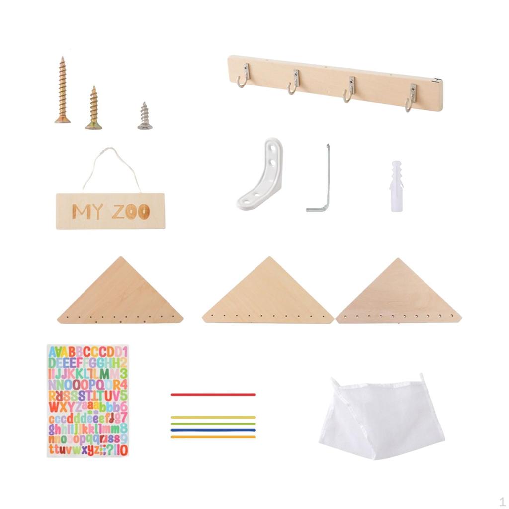 Wood Wall Corner Plush Toys Holder with Storage Net Space Saving Double Layers for Children's Rooms