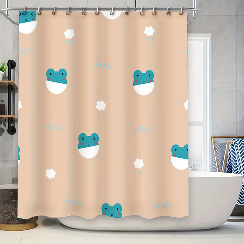 

Adorable Cartoon Frog Print Waterproof Shower Curtain Pink Blue 180Cm X 245Cm Home Decor Item For Bathroom Decoration W60H190(CM)-1 Pcs