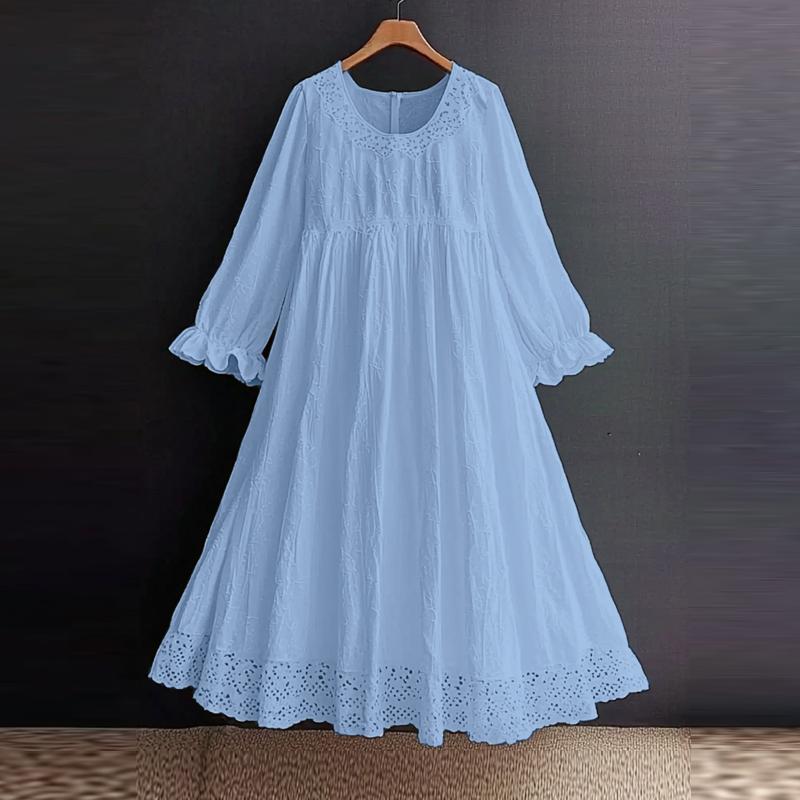 ZANZEA Women Summer Round Neck Trumpet Long Sleeve Lace Dresses