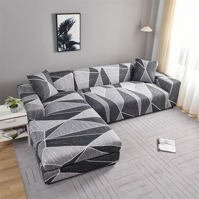 Geometric Elastic Sofa Cover Slipcovers L-Shaped Corner Sofa Couch Cover Armchair Sofa Cover 1/2/3/4 Seater for Living Room 1PC