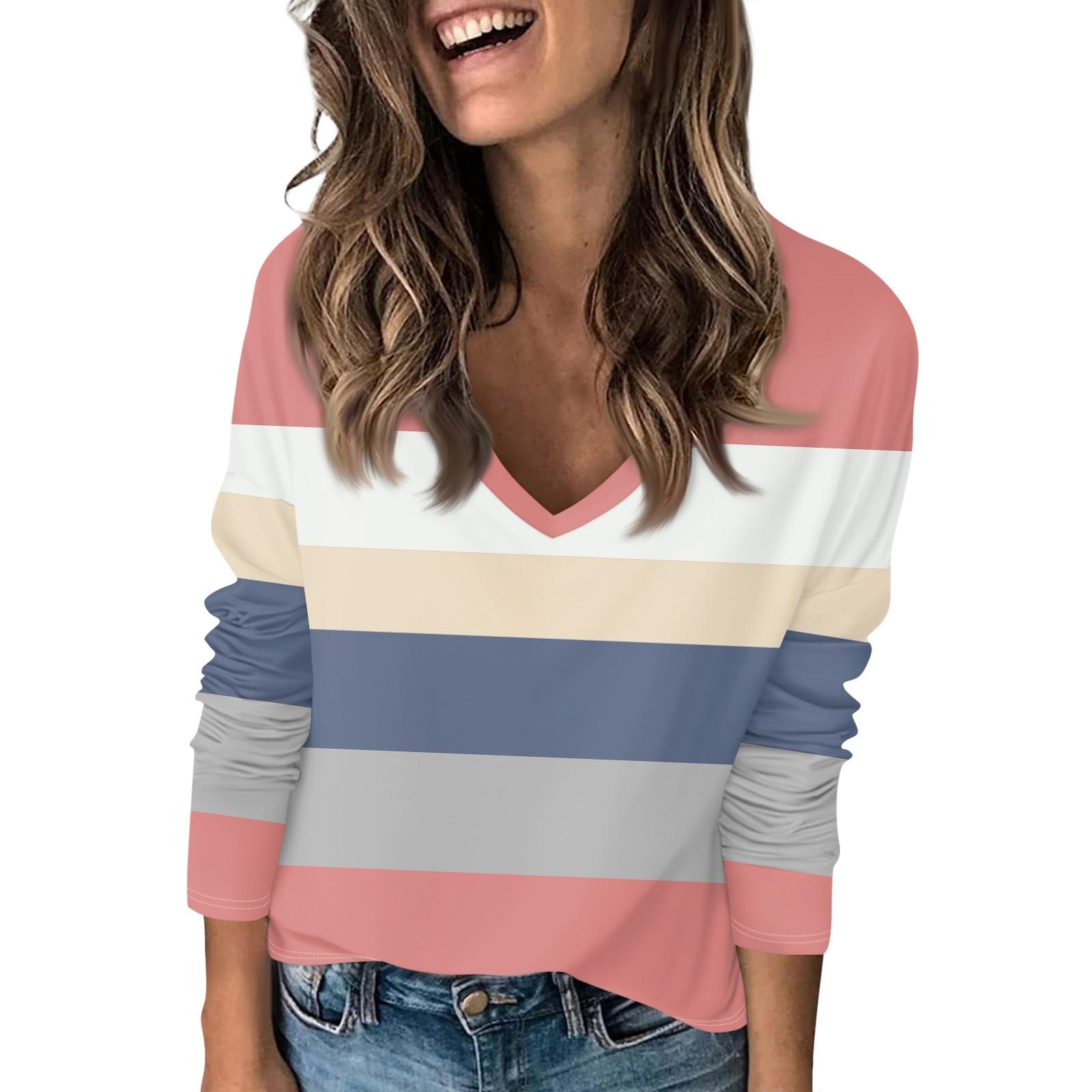 

Женская футболка с принтом, с заниженной линией плеч, с длинным рукавом, повседневная, выходного дня, модная, базовая, с V-образным вырезом, обычная, топ M розовый