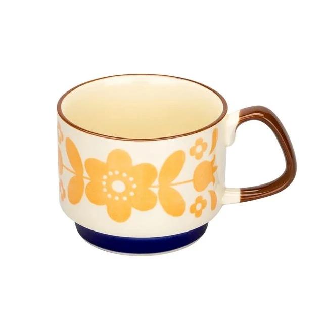 300ml Japanisches Blumenkaffeetassen-Set Retro Keramik Milch Hafer Tasse Büro Wasser Handgriff Tasse Küche Party Trinkgeschirr Set