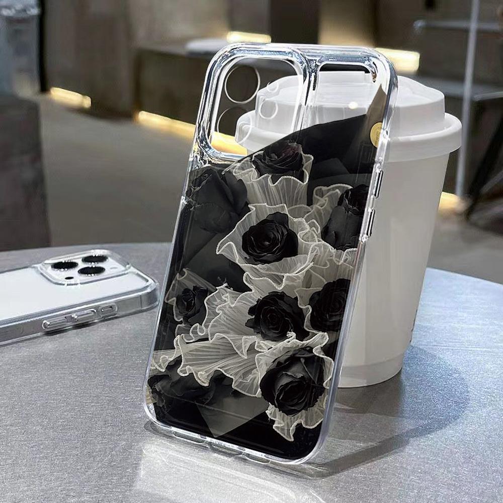 Clear Phone Case For iPhone 17 17E 16 16E 15 14 13 12 11 Air Pro Max Plus Pink Rose Flower Clear Soft TPU Shockproof Cute Cover
