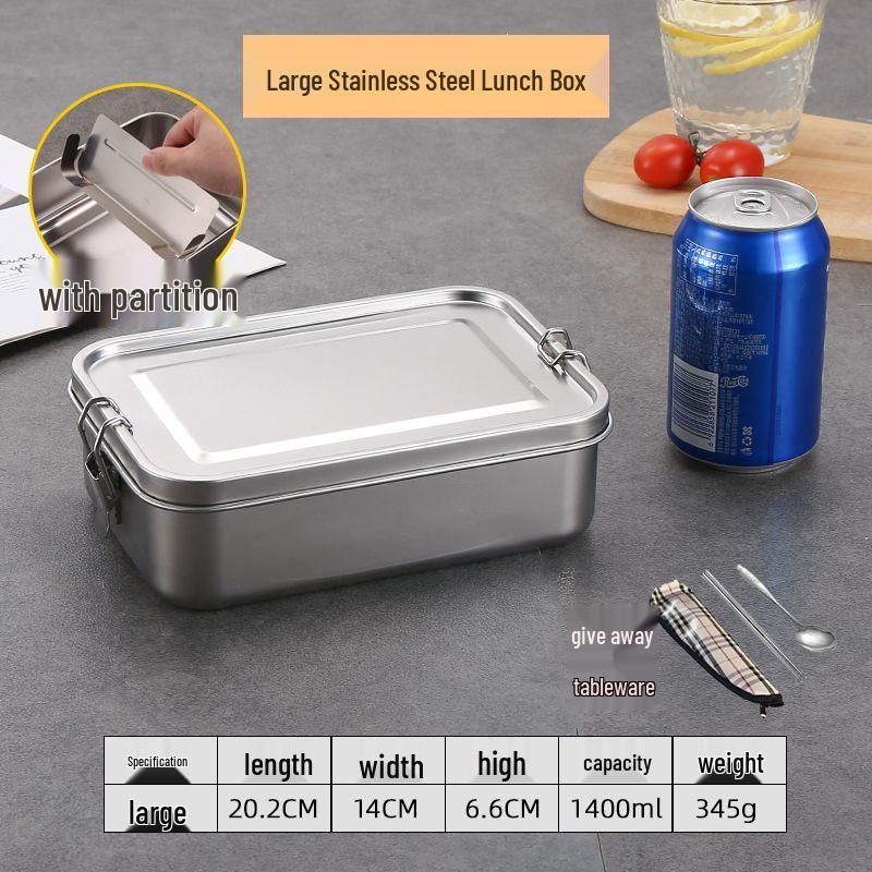 304 Stainless Steel Compartmented Lunch Box for Adults - Food Grade, Rectangular Bento for Office or Canteen