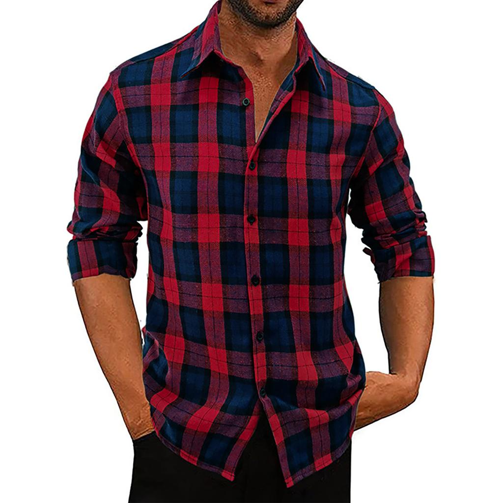 Mens Button Down Shirt Casual Flannel Plaid Slim Fit Long Sleeve Spread Collar Lightweight Tops