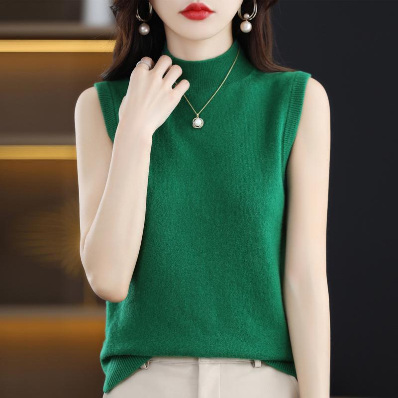 Sleeveless High Neck Slimming Knit Vest for Layering