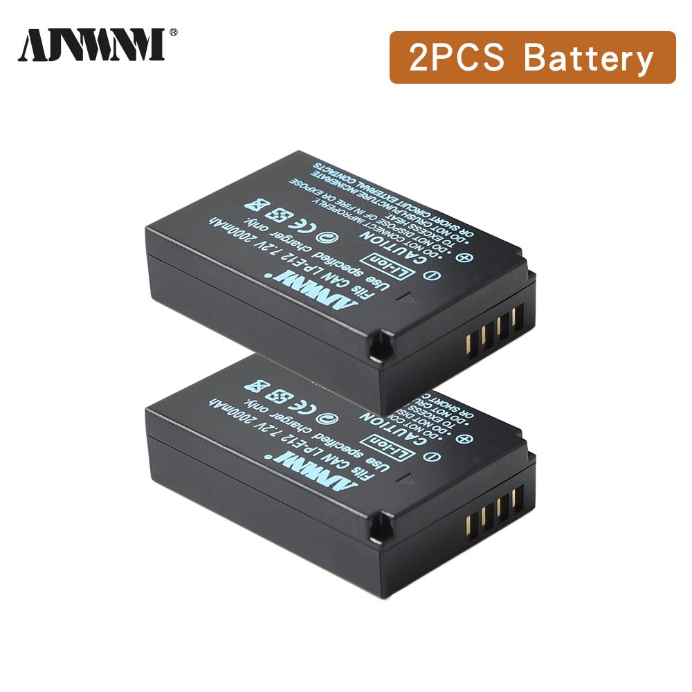 AJNWNM LP-E12 LP E12 LPE12 Li-ion Battery Set for Canon EOS M50, EOS M100,100D Kiss X7 Rebel SL1 Charger