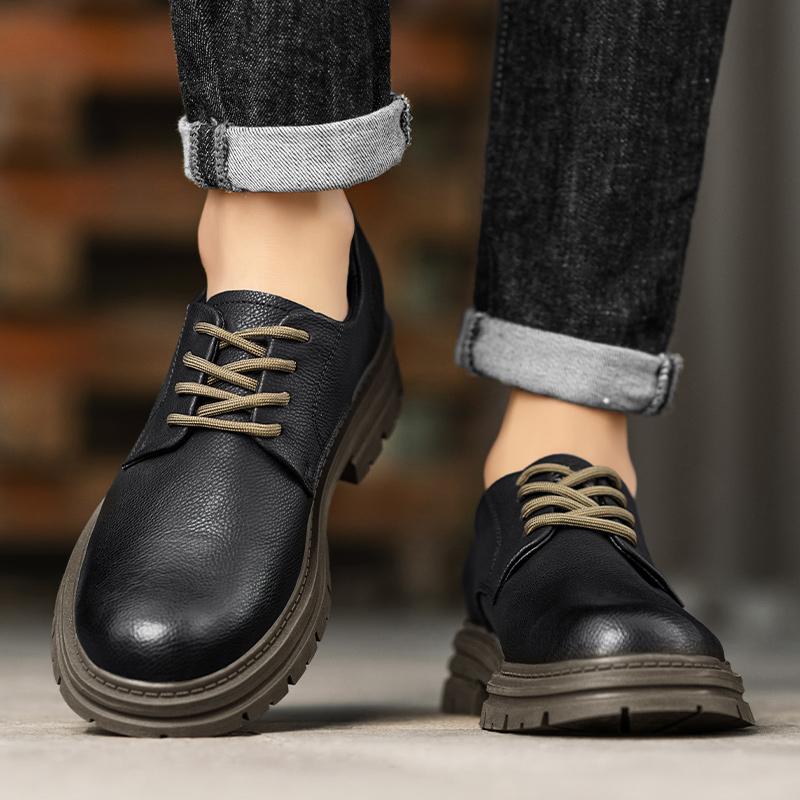 Casual men's leather shoes Trendy and versatile design styles Daily office outdoor leisure walking Youth Thick soled Shoes